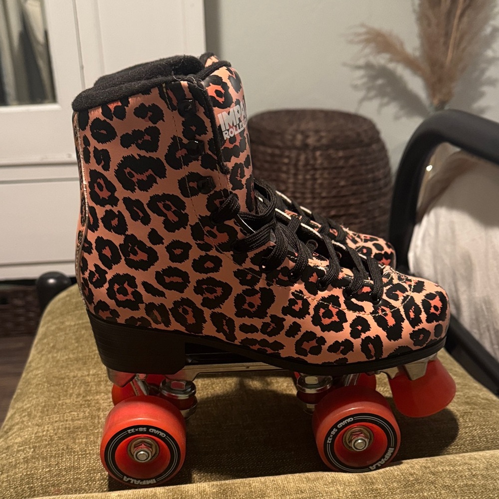 Impala Skates Leopard Print Roller Skates with Red Wheels
